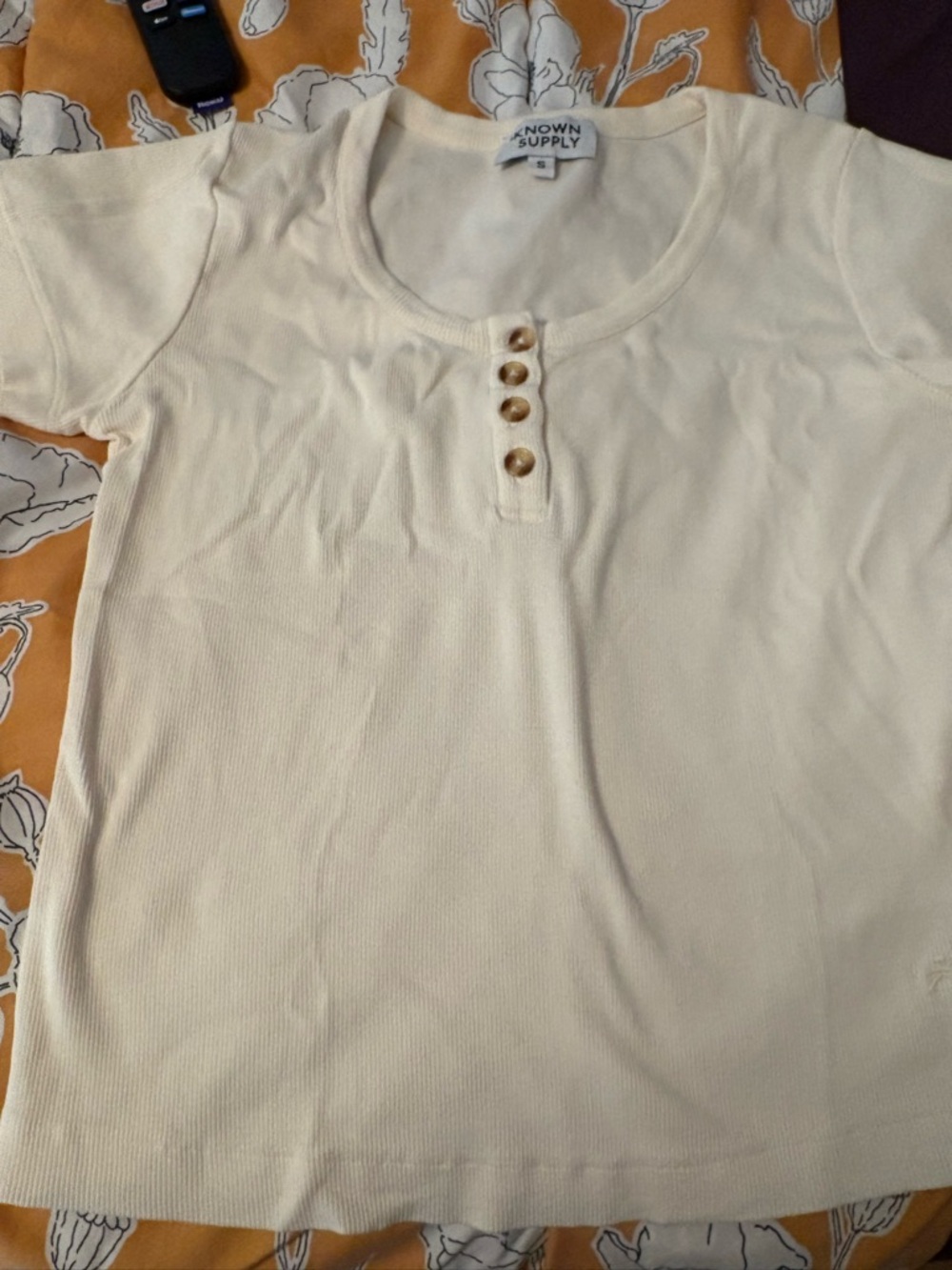 Womens Cream Henley Short Sleeve Top